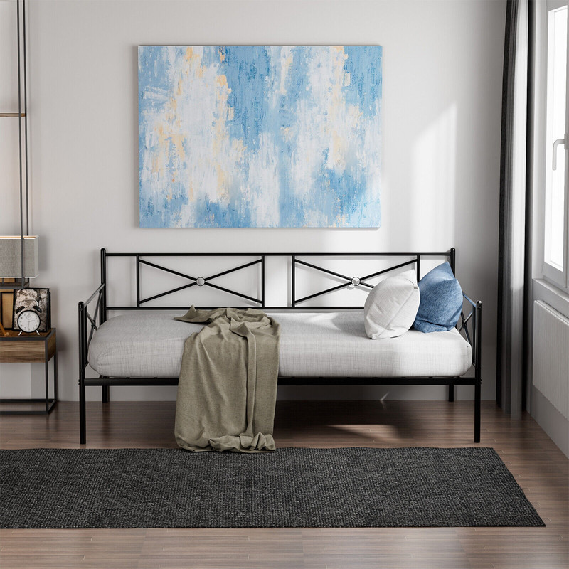 Sturdy Metal Daybed With Twin Bed Frame Stable Steel Slats  Multifunctional Sofa Bed 0