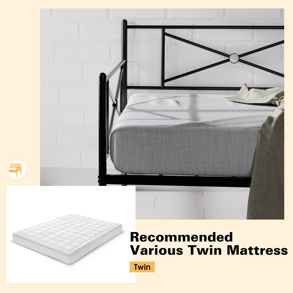 Sturdy Metal Daybed With Twin Bed Frame Stable Steel Slats  Multifunctional Sofa Bed 5