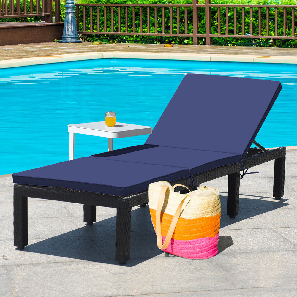Adjustable Lounge Chair With Cushion Cover Patio Rattan Recliner For Poolside Garden  Outdoor Relax 0