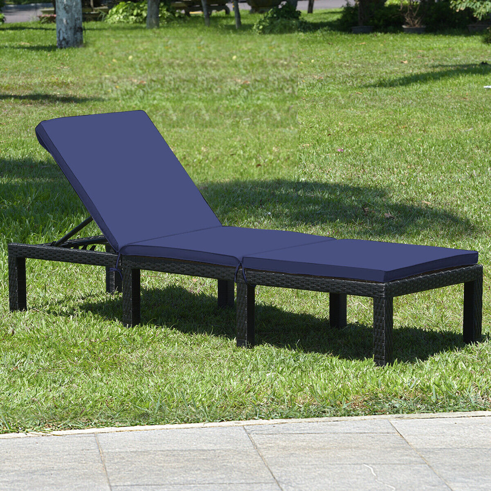 Adjustable Lounge Chair With Cushion Cover Patio Rattan Recliner For Poolside Garden  Outdoor Relax 1