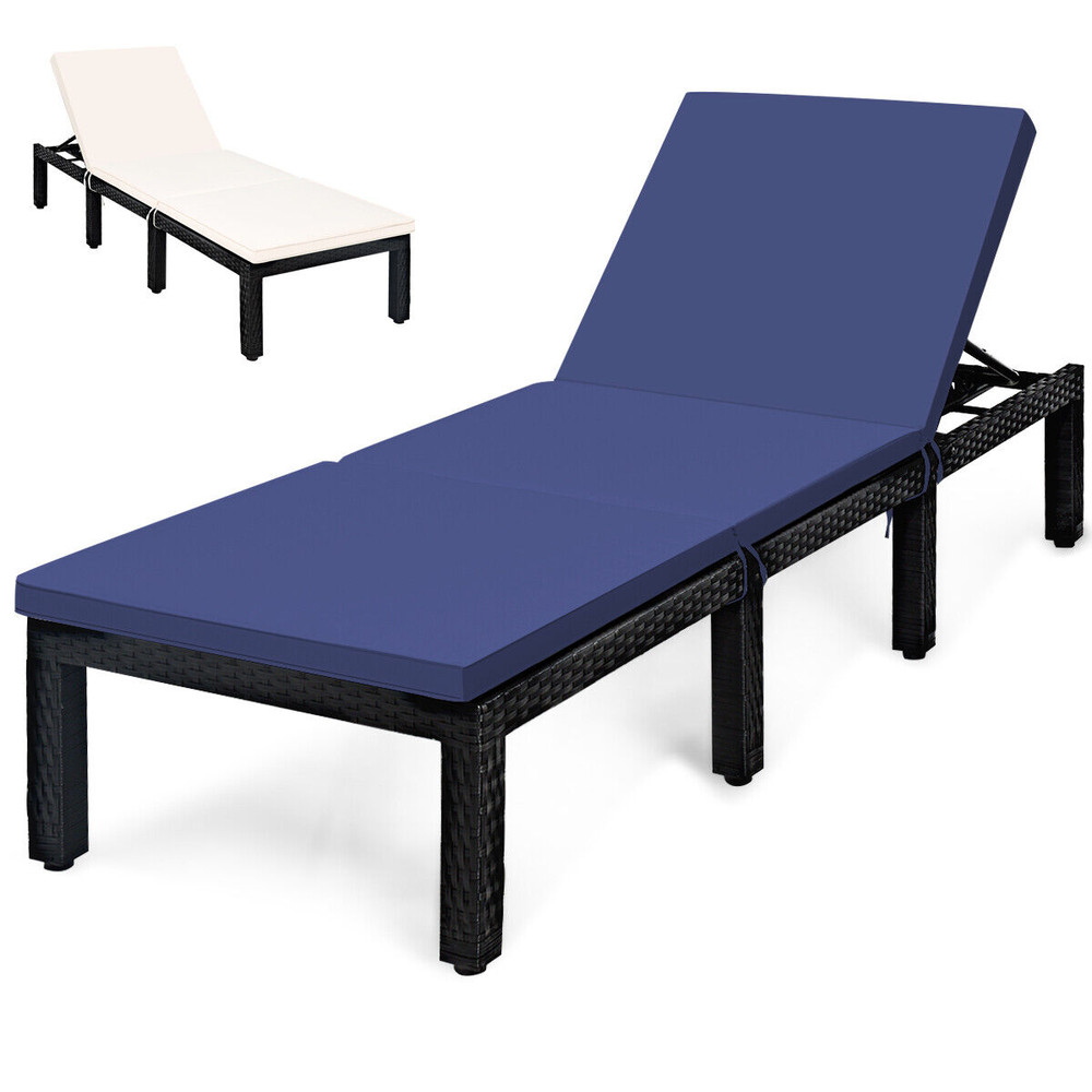 Adjustable Lounge Chair With Cushion Cover Patio Rattan Recliner For Poolside Garden  Outdoor Relax 6