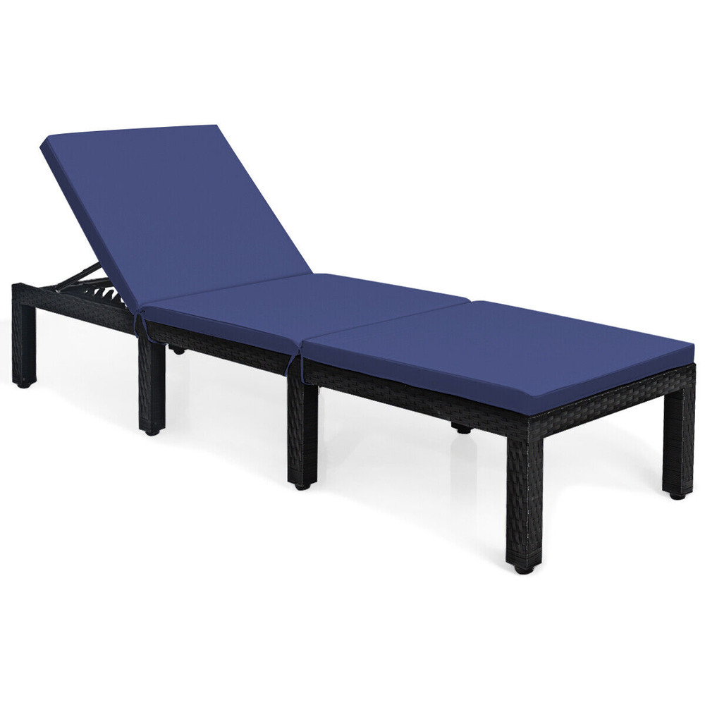 Adjustable Lounge Chair With Cushion Cover Patio Rattan Recliner For Poolside Garden  Outdoor Relax 7