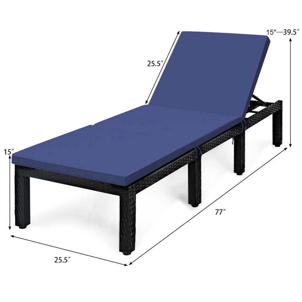Adjustable Lounge Chair With Cushion Cover Patio Rattan Recliner For Poolside Garden  Outdoor Relax 5