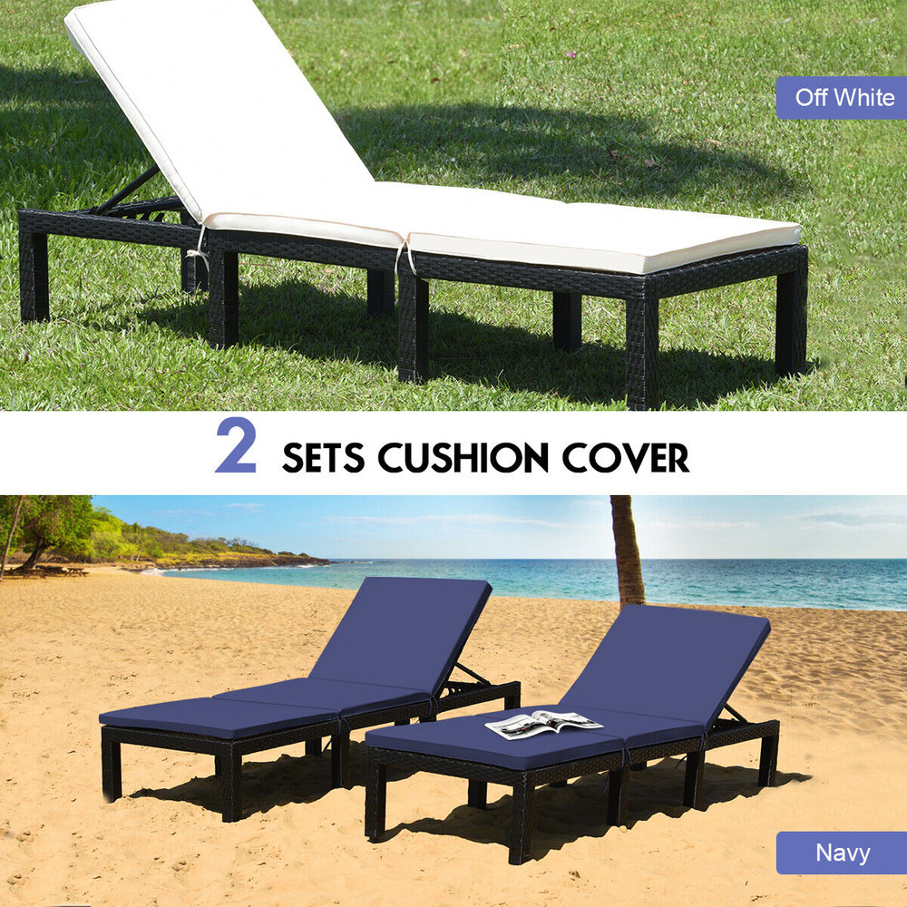 Adjustable Lounge Chair With Cushion Cover Patio Rattan Recliner For Poolside Garden  Outdoor Relax 3