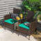 Rattan Patio Conversation Set with Cushioned Loveseat & Glass Table, Outdoor Wicker Sofa Set