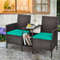 Rattan Patio Conversation Set with Cushioned Loveseat & Glass Table, Outdoor Wicker Sofa Set