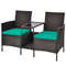 Rattan Patio Conversation Set with Cushioned Loveseat & Glass Table, Outdoor Wicker Sofa Set