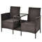 Rattan Patio Conversation Set with Cushioned Loveseat & Glass Table, Outdoor Wicker Sofa Set