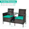 Rattan Patio Conversation Set with Cushioned Loveseat & Glass Table, Outdoor Wicker Sofa Set