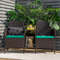 Rattan Patio Conversation Set with Cushioned Loveseat & Glass Table, Outdoor Wicker Sofa Set