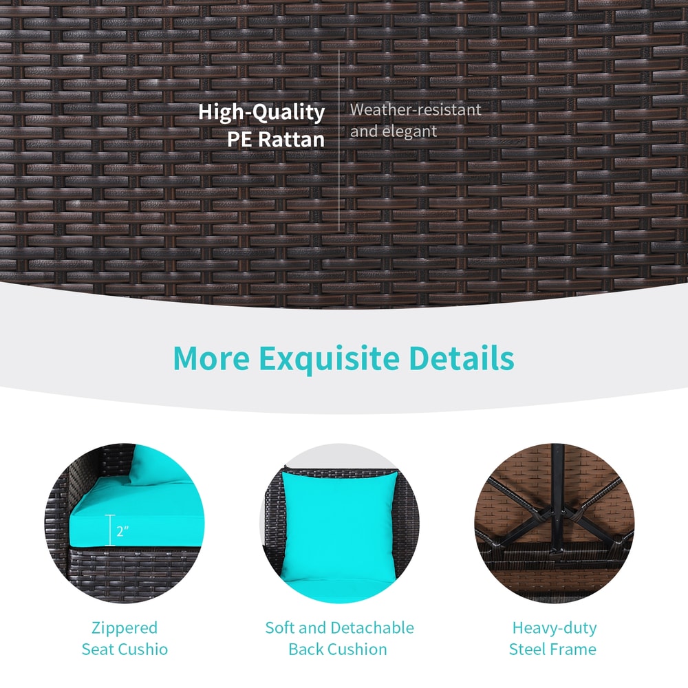 Outdoor 2Person Porch Swing Wicker Hanging Swing With Cushions Seat 2 Back Cushions 3