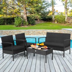 4-piece patio rattan furniture set with cushion, outdoor wicker sofa & coffee table