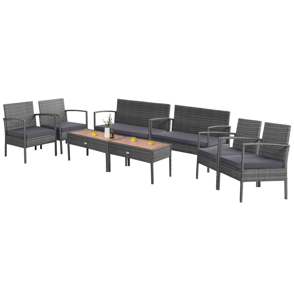 Elegant 4Piece Rattan Patio Furniture Set Acacia Wood Tabletop  WeatherResistant Wicker Design 6