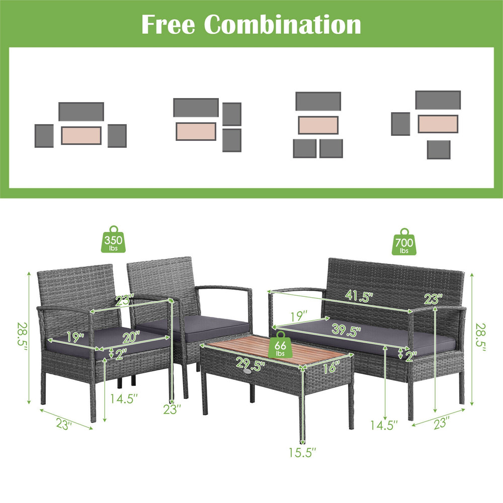 Elegant 4Piece Rattan Patio Furniture Set Acacia Wood Tabletop  WeatherResistant Wicker Design 4