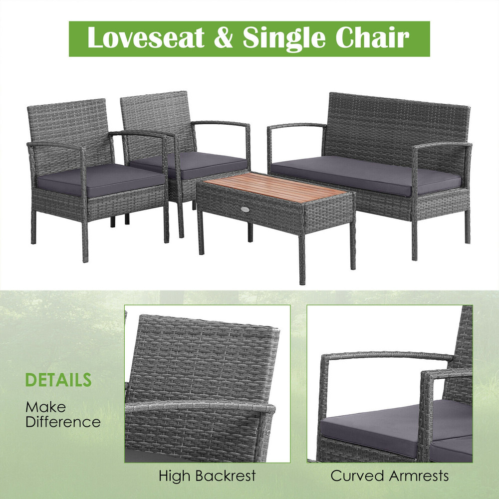 Elegant 4Piece Rattan Patio Furniture Set Acacia Wood Tabletop  WeatherResistant Wicker Design 2