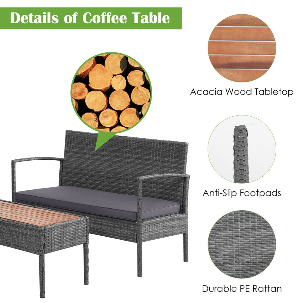 Elegant 4Piece Rattan Patio Furniture Set Acacia Wood Tabletop  WeatherResistant Wicker Design 3