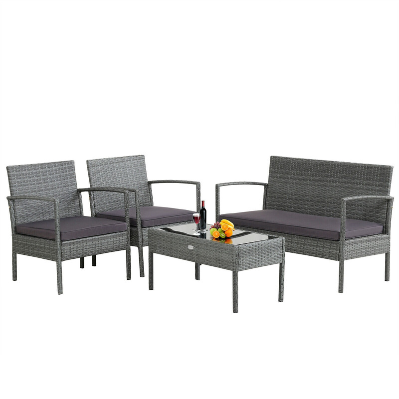 Outdoor Rattan Conversation Set 4Piece Patio Furniture With Comfortable Cushions 4