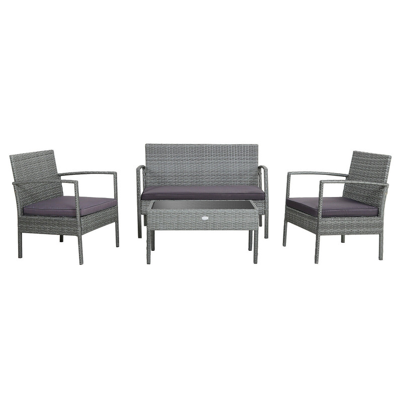 Outdoor Rattan Conversation Set 4Piece Patio Furniture With Comfortable Cushions 5