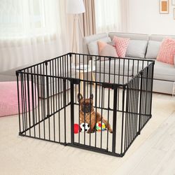 baby safety play yard, adjustable metal gate with panels for secure indoor/outdoor use