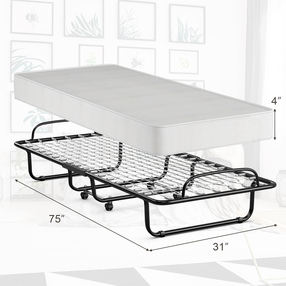 Italian-Made Rollaway Folding Bed with Memory Foam Mattress & Sturdy Metal Frame – Space-Saving Guest Bed
