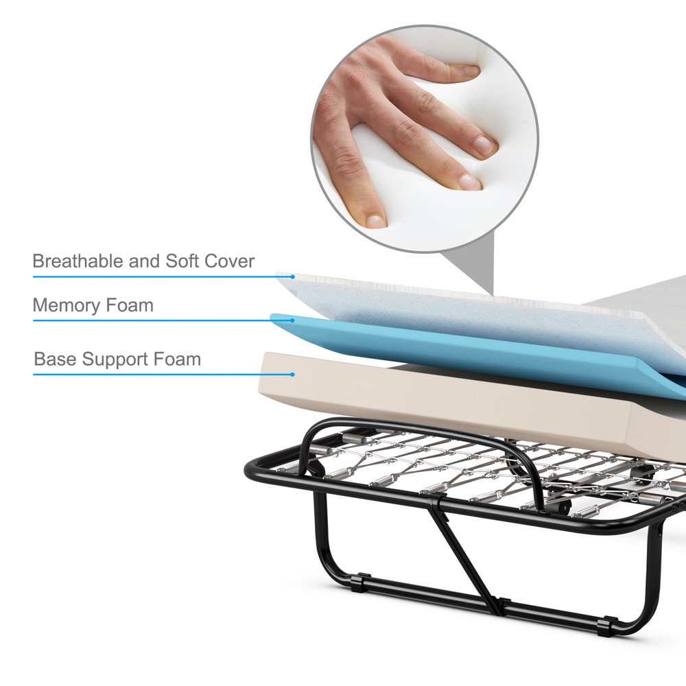 Italian-Made Rollaway Folding Bed with Memory Foam Mattress & Sturdy Metal Frame – Space-Saving Guest Bed