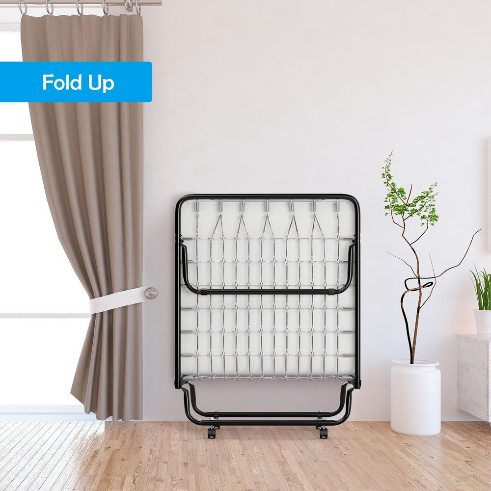 Italian-Made Rollaway Folding Bed with Memory Foam Mattress & Sturdy Metal Frame – Space-Saving Guest Bed