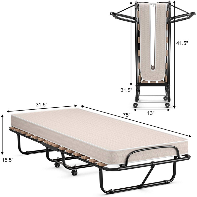 75 x 31.5 Inch Extra Guest Folding Bed with Memory Foam Mattress, Comfortable Sleeper for Adults