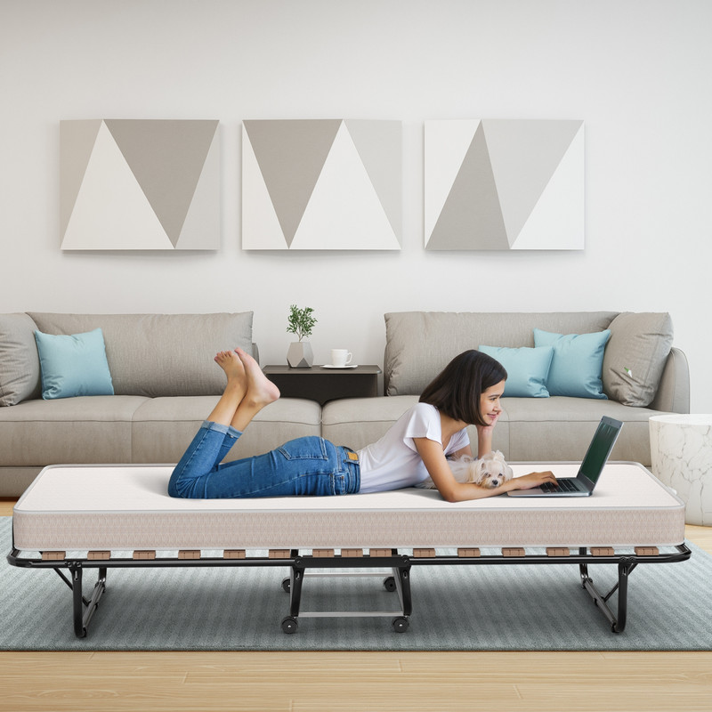 75 x 31.5 Inch Extra Guest Folding Bed with Memory Foam Mattress, Comfortable Sleeper for Adults