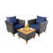 3Piece Patio Rattan Bistro Furniture Set With Acacia Wooden Table Top Navy Cushion Option 3