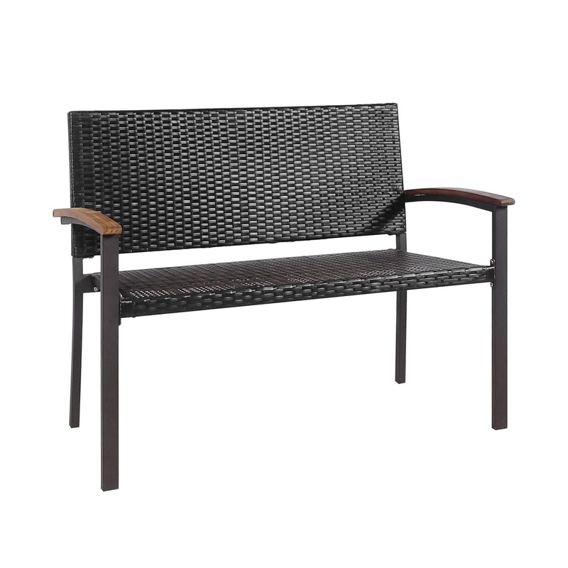 Outdoor Patio Rattan Wicker Bench With Armrest For Garden Durable PE Rattan  Steel Frame 4