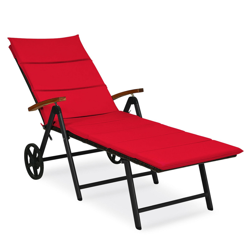 Folding Patio Rattan Lounge Chair With Wheels Adjustable  Portable Outdoor Relaxation 4