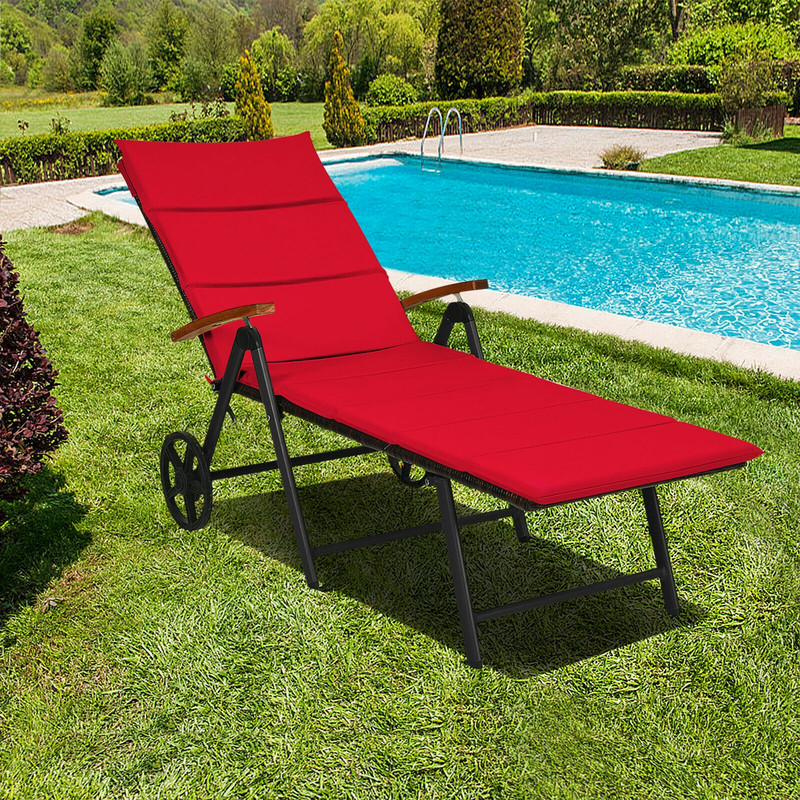 Folding Patio Rattan Lounge Chair With Wheels Adjustable  Portable Outdoor Relaxation 1