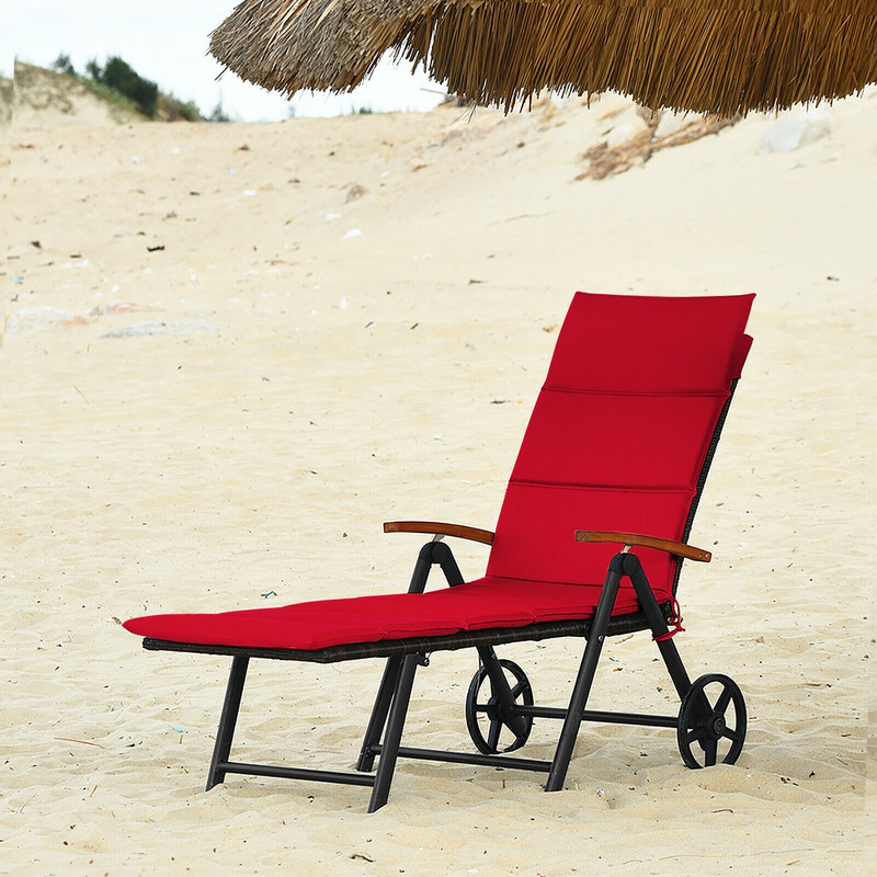 Folding Patio Rattan Lounge Chair With Wheels Adjustable  Portable Outdoor Relaxation 2