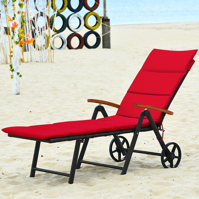 Folding Patio Rattan Lounge Chair With Wheels Adjustable  Portable Outdoor Relaxation 7