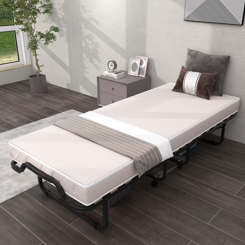 Premium Rollaway Folding Bed With Memory Foam Mattress Made In Italy Portable Guest Bed With Wheels 2