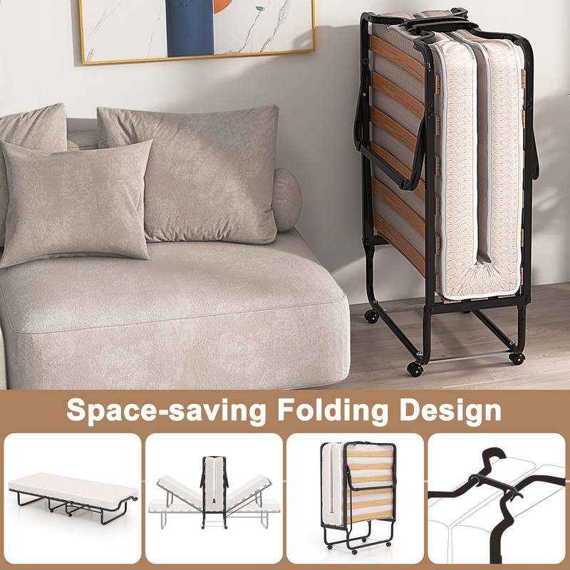 Premium Rollaway Folding Bed With Memory Foam Mattress Made In Italy Portable Guest Bed With Wheels 3