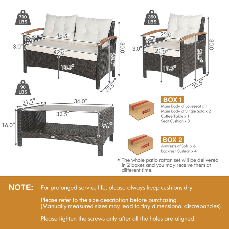 Outdoor Patio Rattan Furniture Set With Cushioned Loveseat Chairs  2Tier Storage Table 6