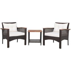 outdoor patio rattan furniture set with acacia wood tabletop, pe wicker sofa set with armrests & coffee table