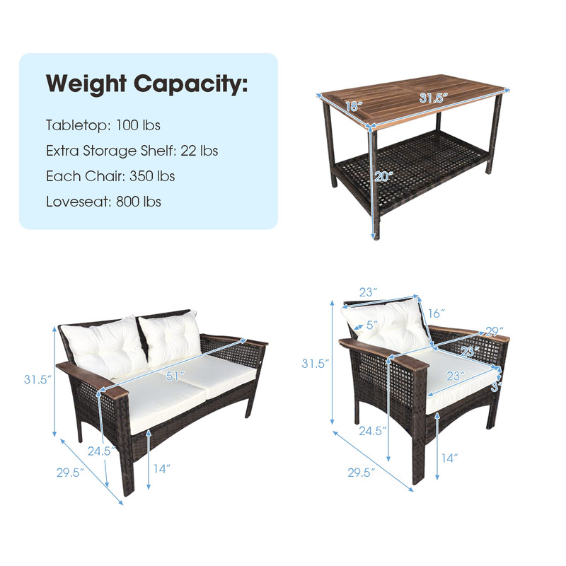 Outdoor Patio Rattan Acacia Wood Furniture Set With Cushions And Armrest WeatherResistant Garden Se 6