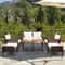 Outdoor Patio Rattan Cushioned Conversation Set With Acacia Coffee Tables Loveseat Chairs Ottomans 1