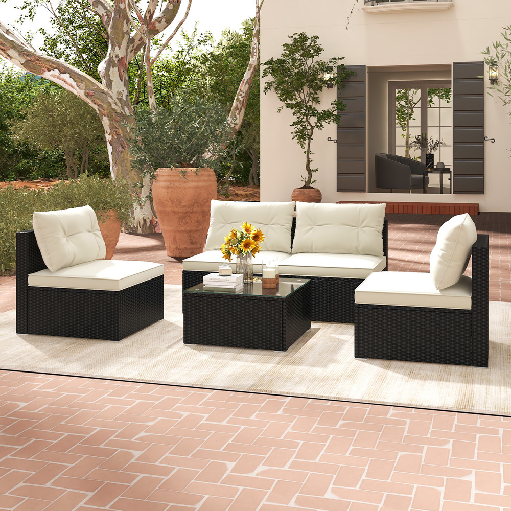 Outdoor Patio Furniture Set With Cushions And Glass Coffee Table Wicker Sectional Seating Set For D 4