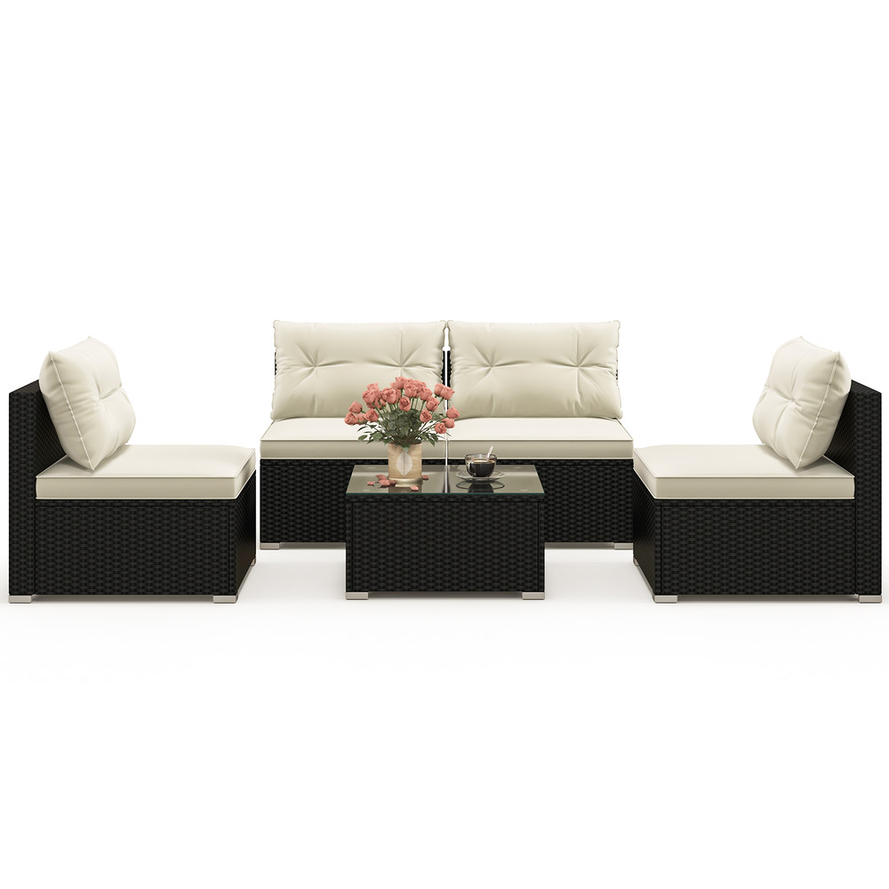 Outdoor Patio Furniture Set With Cushions And Glass Coffee Table Wicker Sectional Seating Set For D 7
