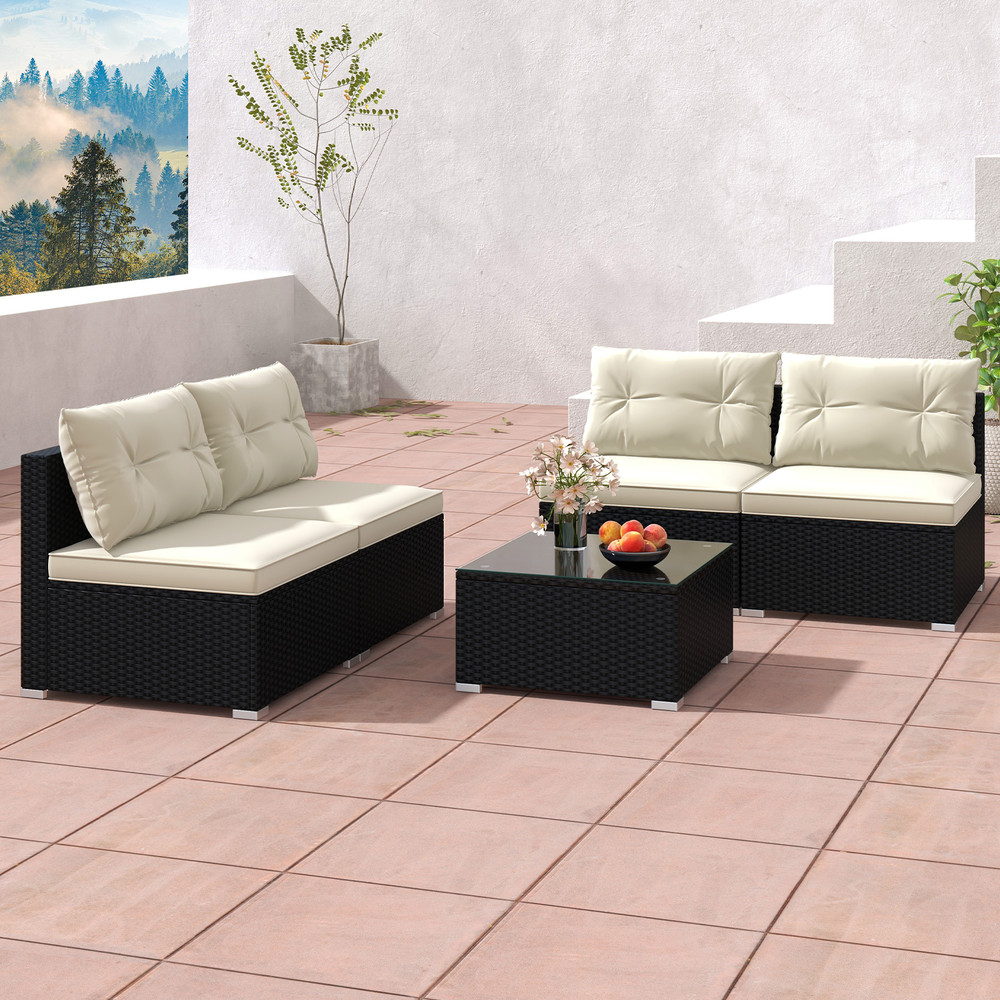 Outdoor Patio Furniture Set With Cushions And Glass Coffee Table Wicker Sectional Seating Set For D 5