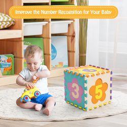 75-piece baby foam interlocking play mat with fence & detachable numbers, safe, non-toxic eva foam floor tiles