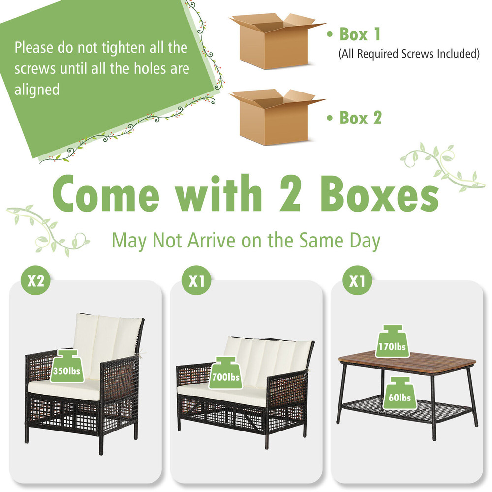 Patio Rattan Furniture Set With Tier Coffee Table Outdoor Conversation Set With Loveseat Armchairs  5