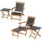 Foldable Patio Lounge Chair Set With Acacia Wood Side Table Rattan Recliners With Retractable Ottom 7