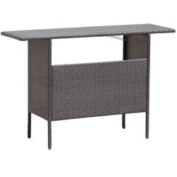 outdoor wicker bar table with metal mesh shelves, weather-resistant rattan bar table for patio, balcony & entertainment