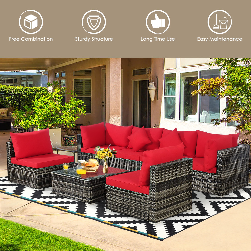 Modern Patio Rattan Furniture Set With Sectional Sofa Cushioned Outdoor PE Wicker Seating Set With  3