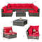 Modern Patio Rattan Furniture Set With Sectional Sofa Cushioned Outdoor PE Wicker Seating Set With  7