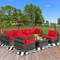 Modern Patio Rattan Furniture Set With Sectional Sofa Cushioned Outdoor PE Wicker Seating Set With  5